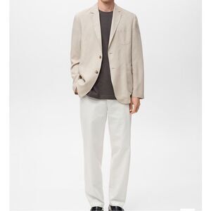 MNG by MANGO $250 Delave Smart Slim Fit Linen Lyocell Blazer Ecru Mens 46 NEW